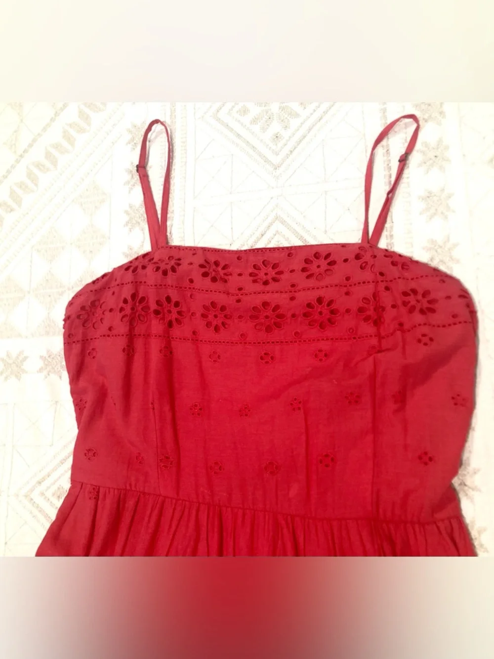 Japna Large 100% Cotton Lined Red Maxi Dress Embroidered Boho Chic - Picture 11 of 12